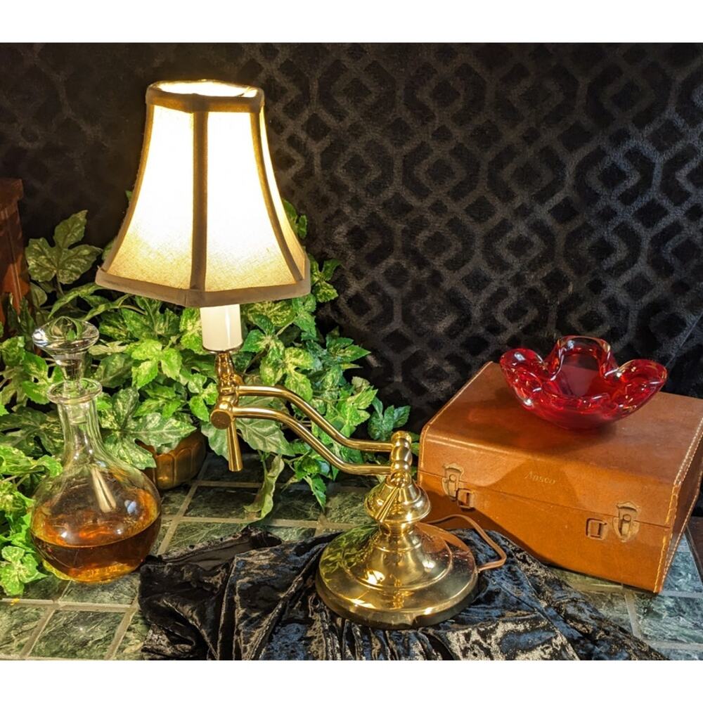 Vintage Brass Swing Arm Table Lamp Adjustable Candlestick Desk Light with Shade
